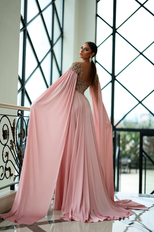 Satin Flowing Pink Evening Dress