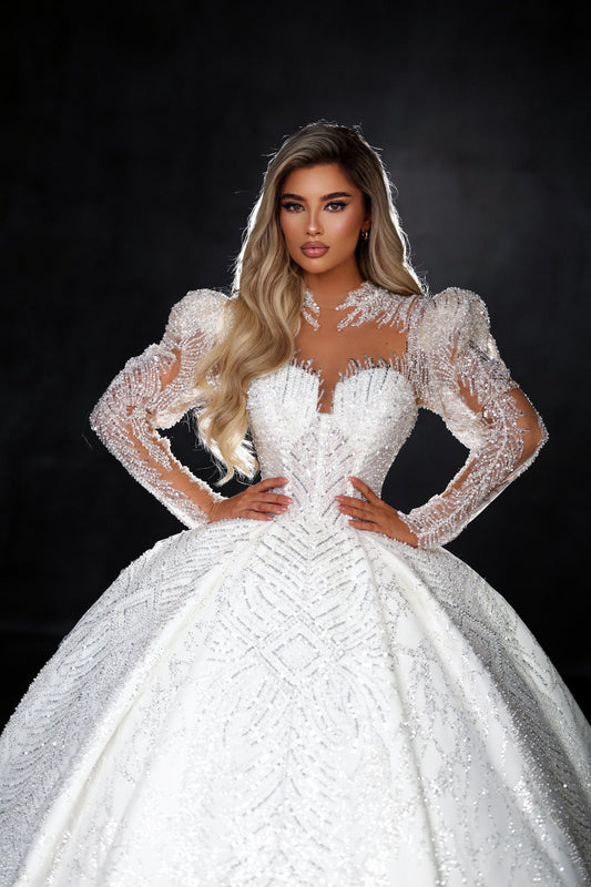 Long Sleeve Wedding Dress with Modern Sweetheart Neckline