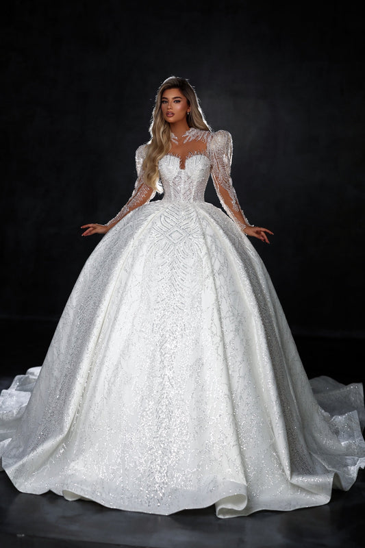 Long Sleeve Wedding Dress with Modern Sweetheart Neckline