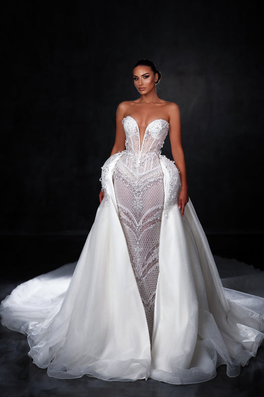 Mermaid Wedding Dress Detachable Train Sweetheart Neckline