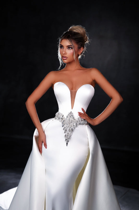 Satin Mermaid Wedding Dress Detachable Train