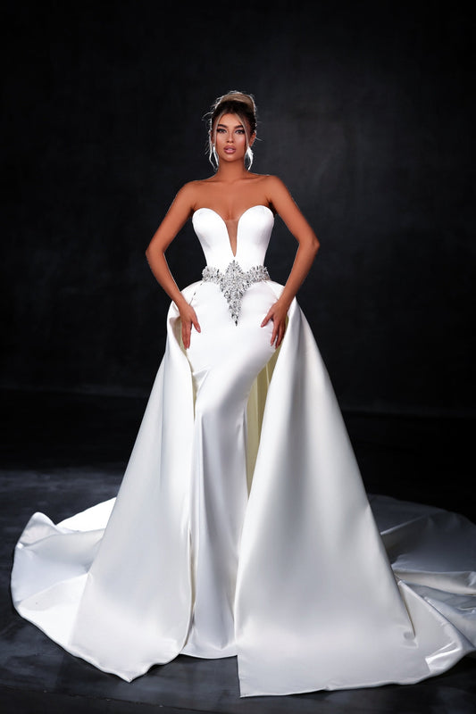 Satin Mermaid Wedding Dress Detachable Train