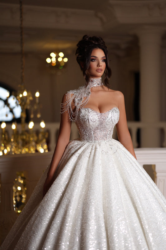 Gorgeous Bridal Gown with Removable Neck and Shoulder Accessory