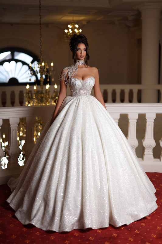 Gorgeous Bridal Gown with Removable Neck and Shoulder Accessory