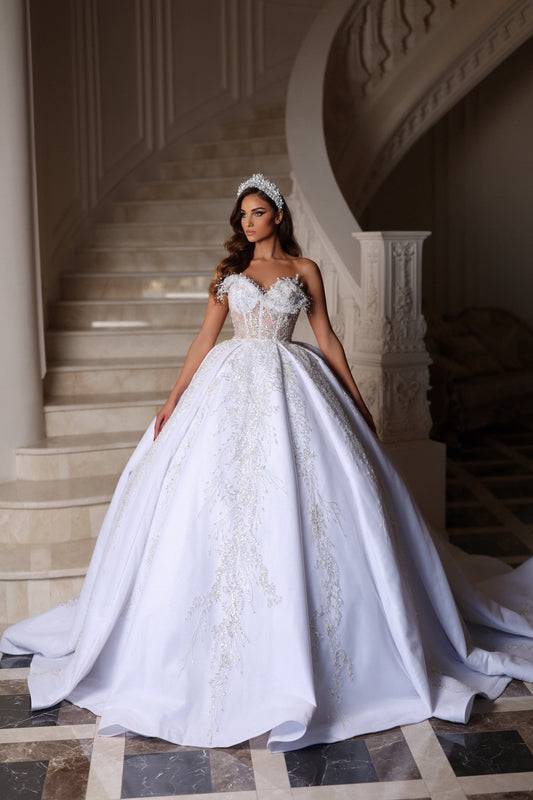 Pure White Bridal Gown with Unique Décolleté