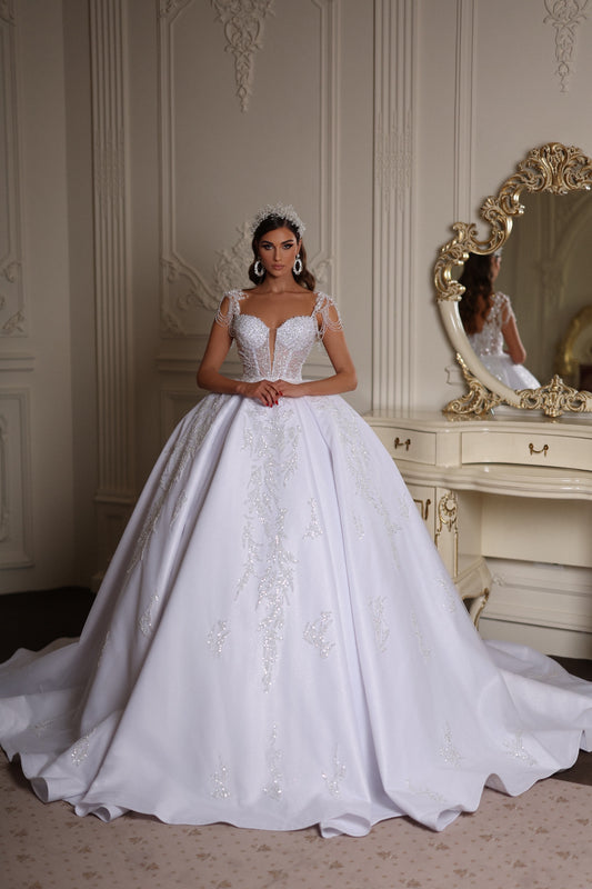 Glamorous Pure White Bridal Gown