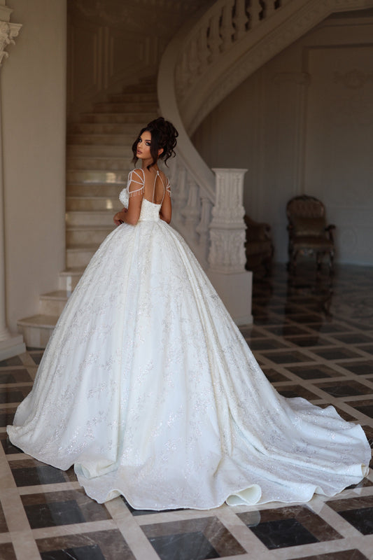 Unique Cap Sleeves Bridal Gown