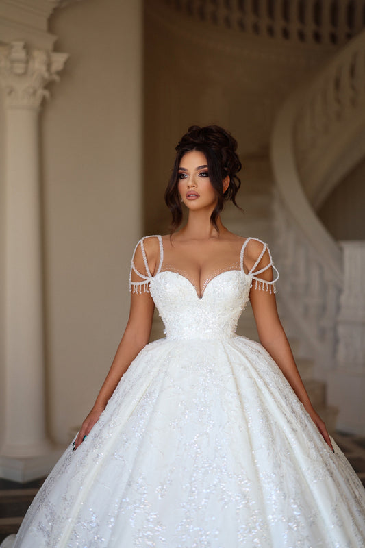 Unique Cap Sleeves Bridal Gown