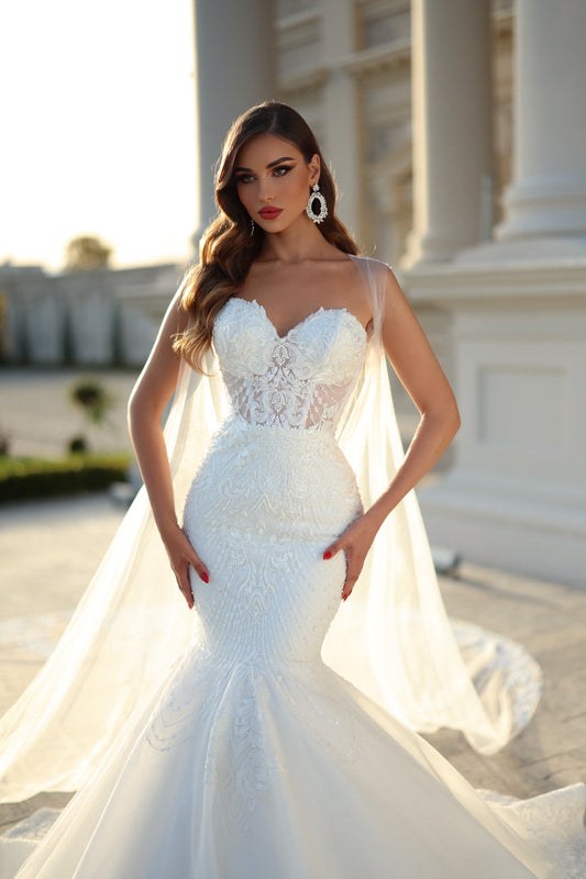 Long Veil Mermaid Bridal Dress