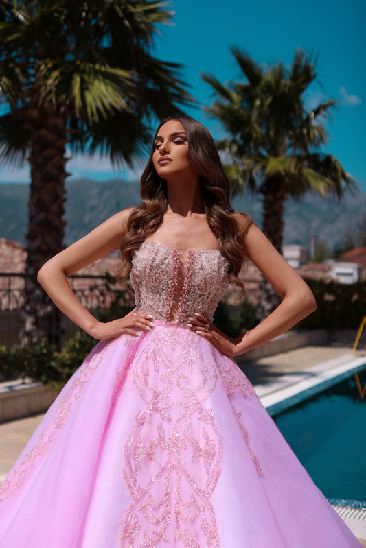 Light Pink Gown Crafted with Crystal Stones and Beads