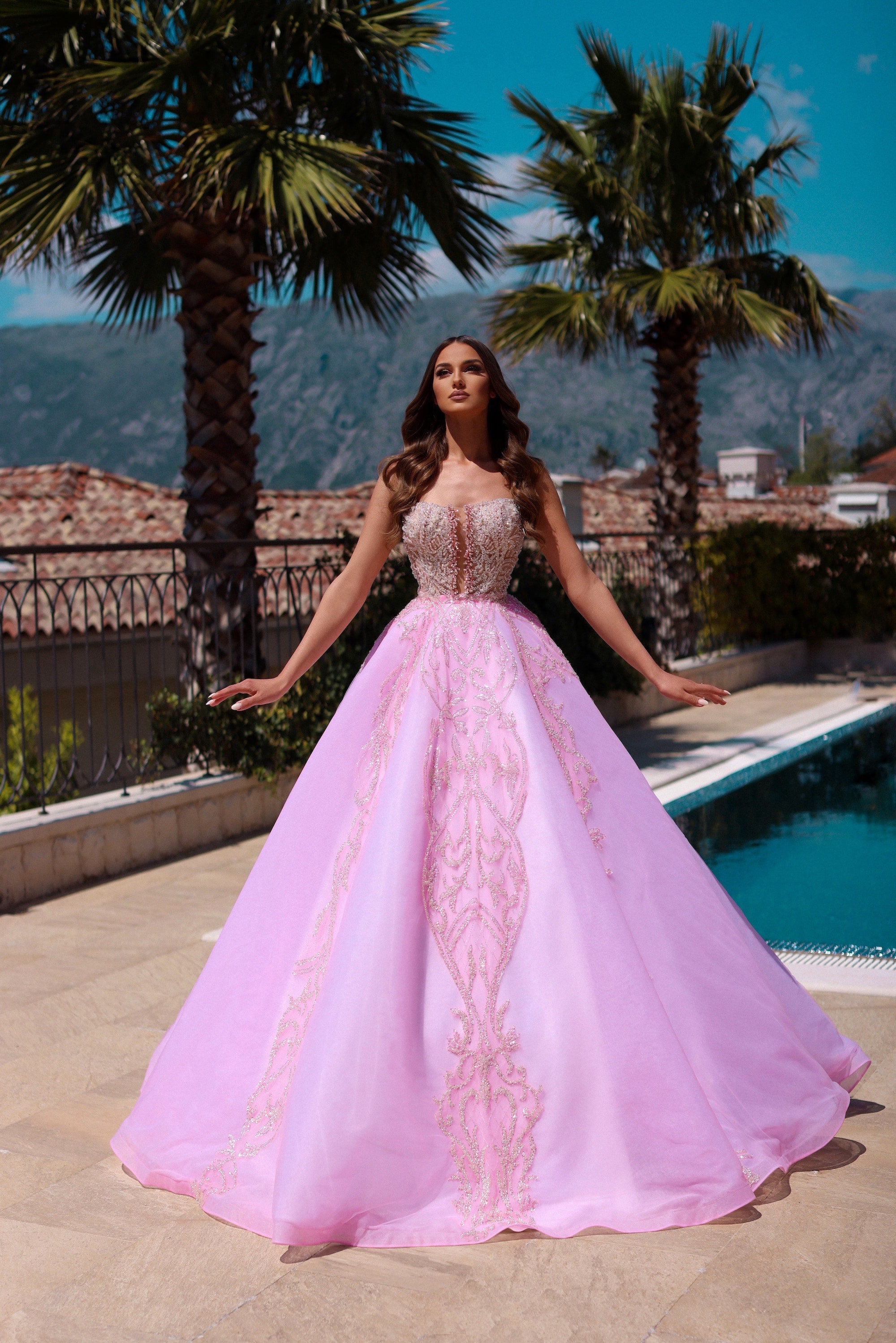 Light pink evening gowns shops